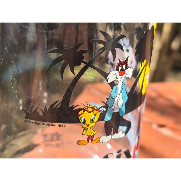 Vintage 1987 Warner Bros Six Flags Looney Tunes Glass Miami Vice 32 oz. - Picture 4 of 4